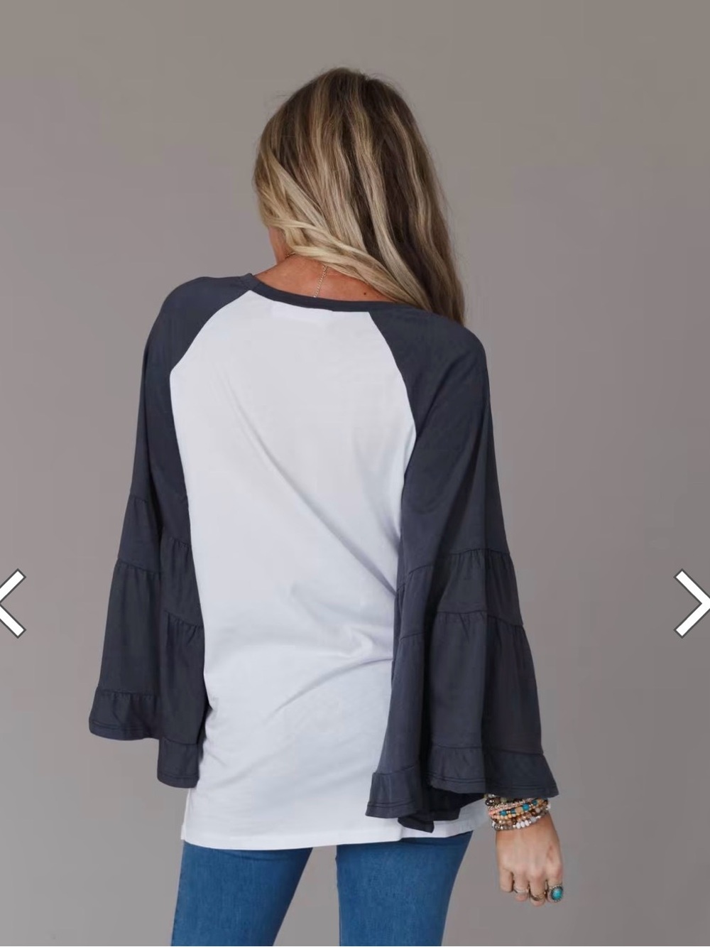 Three Bird Nest Pink & Gray Ruffle-Sleeve Raglan Long Sleeve Top - Picture 4 of 7